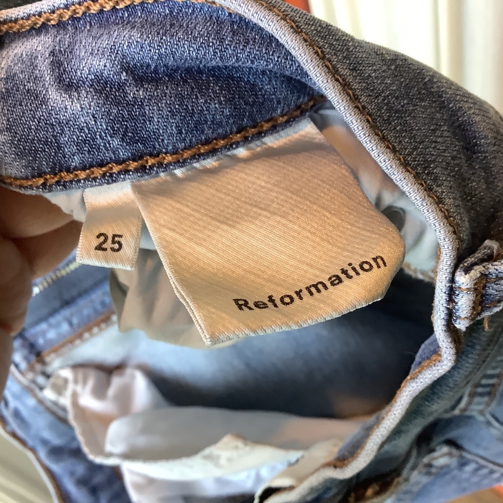 REFORMATION High & Skinny Jeans Rhine Wash Blue Denim Stretch Size 25 - Picture 7 of 8